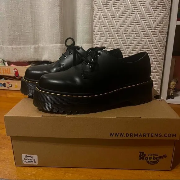 Black 1461 Quad Dr Martens Platform Shoes