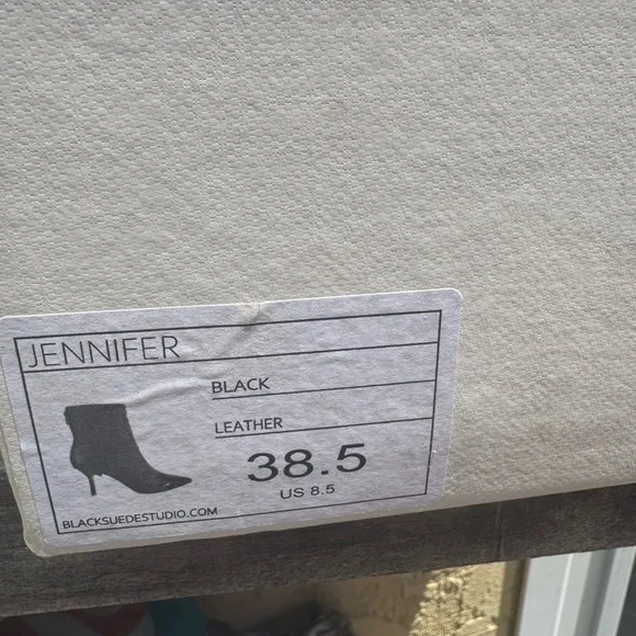 Black Suede Studio Jennifer Bootie Black Leather Heels Size 38.5