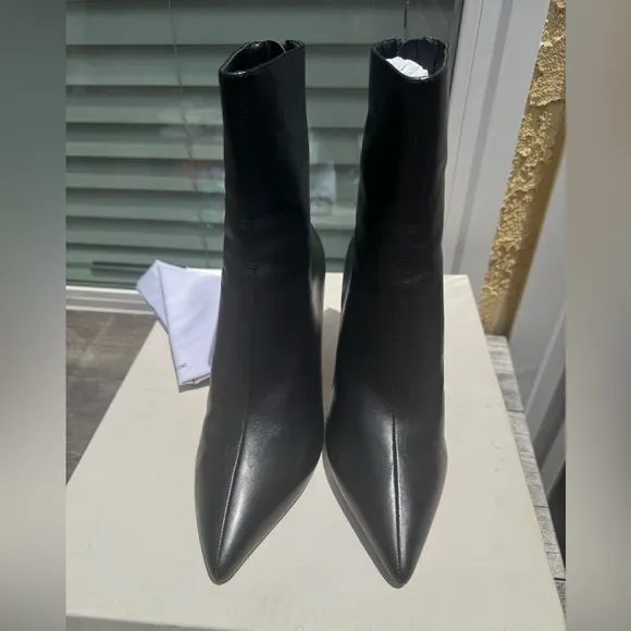 Black Suede Studio Jennifer Bootie Black Leather Heels Size 38.5