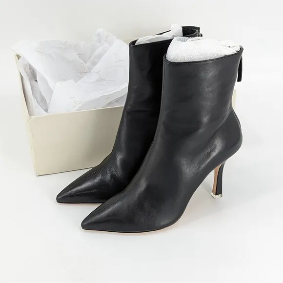 Black Suede Studio Jennifer Bootie Black Leather Heels Size 38.5