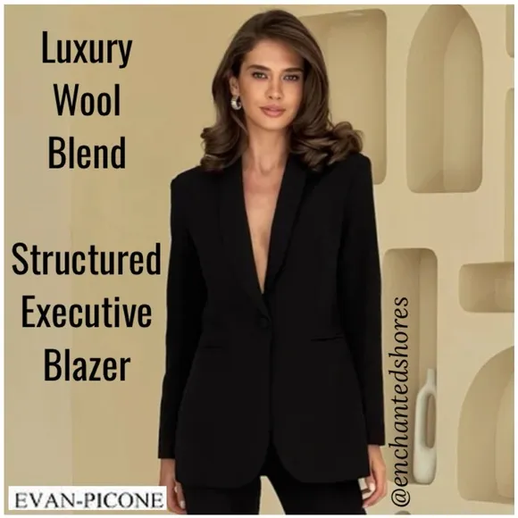 Blazer Executive Power Suit Career Office Dress Jacket Evan Picone Black Size 12