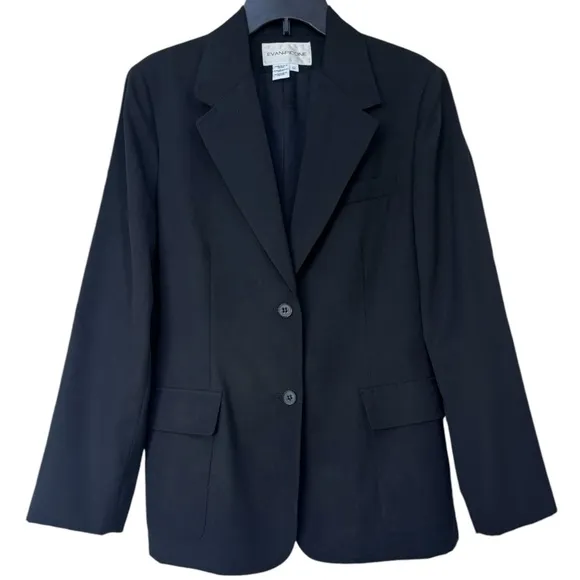 Blazer Executive Power Suit Career Office Dress Jacket Evan Picone Black Size 12