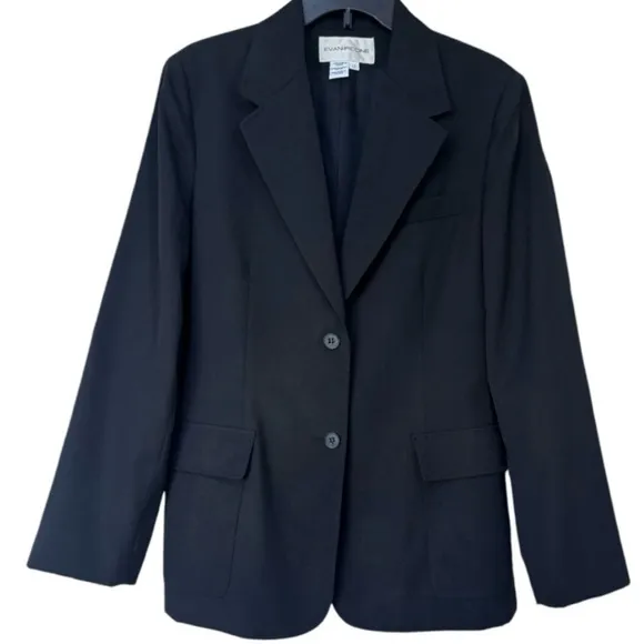 Blazer Executive Power Suit Career Office Dress Jacket Evan Picone Black Size 12