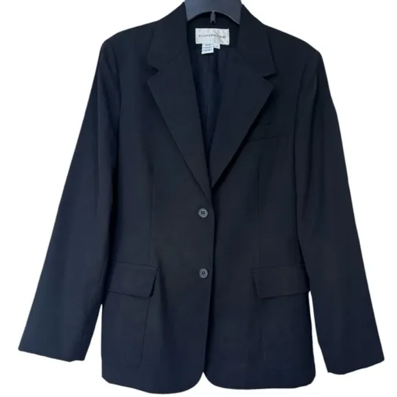 Blazer Executive Power Suit Career Office Dress Jacket Evan Picone Black Size 12