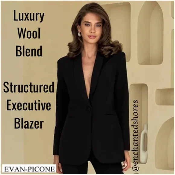 Blazer Executive Power Suit Career Office Dress Jacket Evan Picone Black Size 12