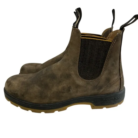 Blundstone Men's Classic Chelsea Boots in Rustic Brown/Mustard-Black - US 9