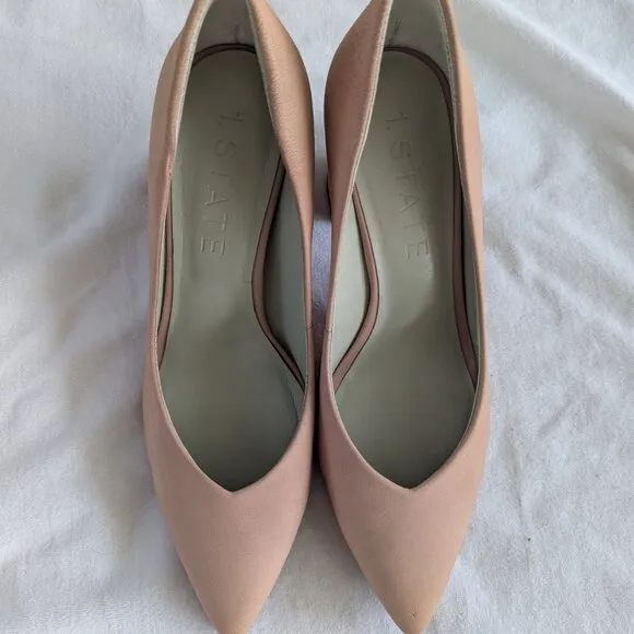 Blush Pink leather block heel pointed toe pump - retro-inspired