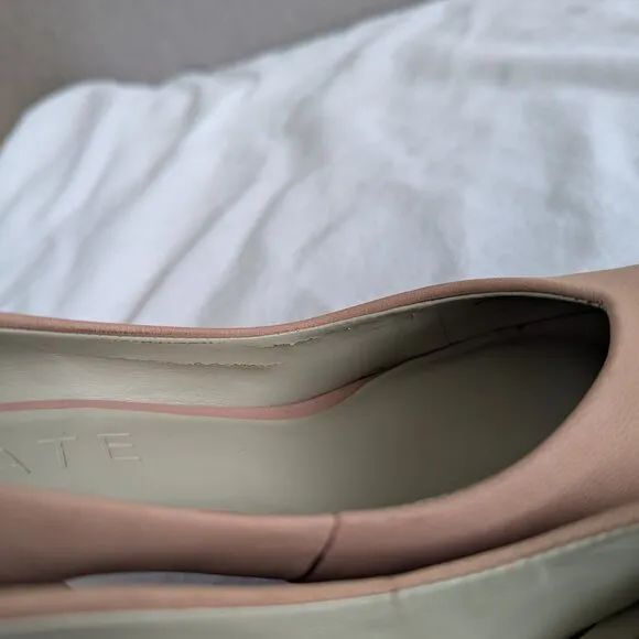 Blush Pink leather block heel pointed toe pump - retro-inspired