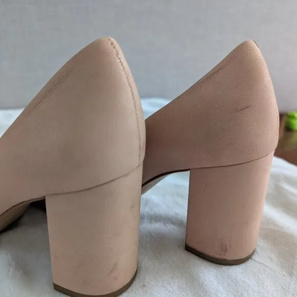 Blush Pink leather block heel pointed toe pump - retro-inspired