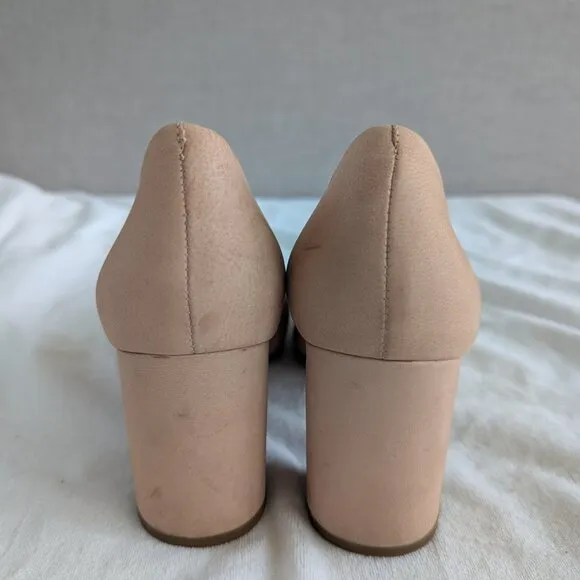 Blush Pink leather block heel pointed toe pump - retro-inspired