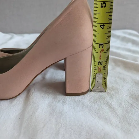 Blush Pink leather block heel pointed toe pump - retro-inspired