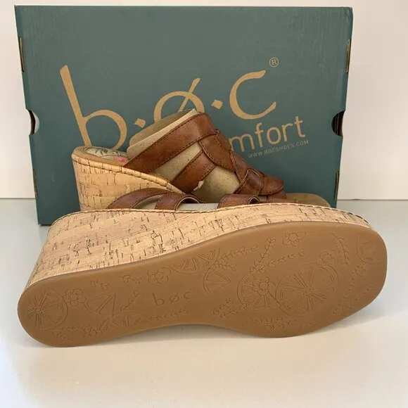 BOC by Born Cora Wedge Sandals Woven Slip On Platform Dark Tan Size 9 NEW