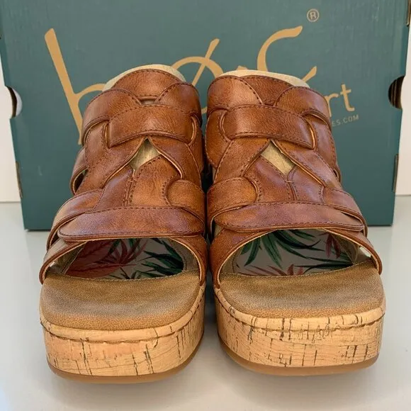 BOC by Born Cora Wedge Sandals Woven Slip On Platform Dark Tan Size 9 NEW