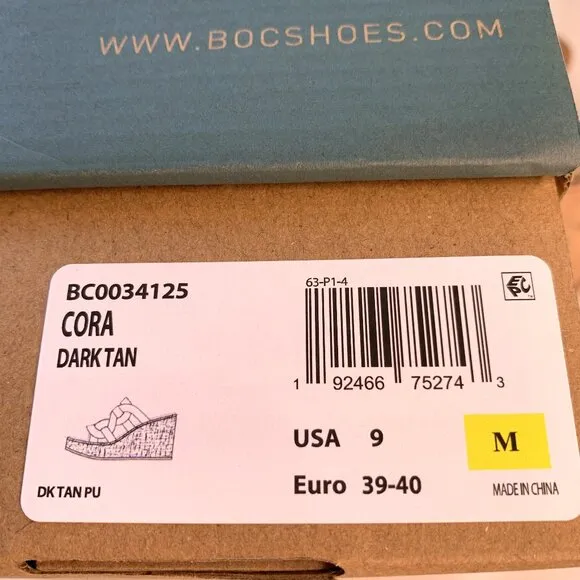 BOC by Born Cora Wedge Sandals Woven Slip On Platform Dark Tan Size 9 NEW