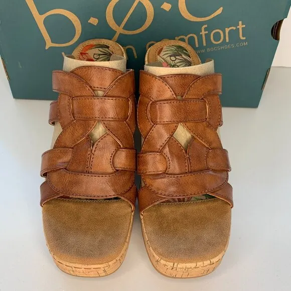 BOC by Born Cora Wedge Sandals Woven Slip On Platform Dark Tan Size 9 NEW