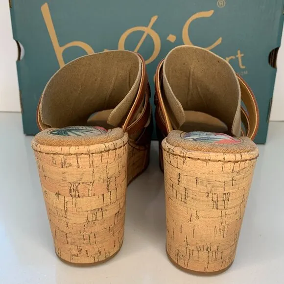 BOC by Born Cora Wedge Sandals Woven Slip On Platform Dark Tan Size 9 NEW