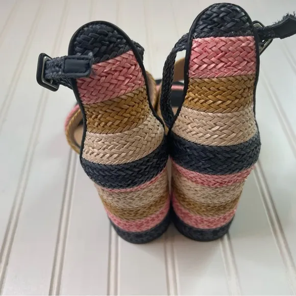 Boden 8/39 Woven Striped Heeled Sandals Multicolor Pink Blue Heels NEW No Box