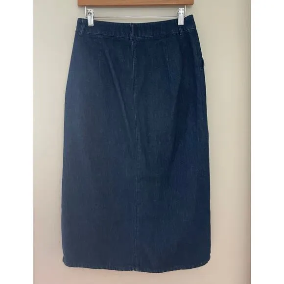 Boden Classic Preppy Fall Dark Wash Denim Pleat Front Midi Jean Skirt 6R