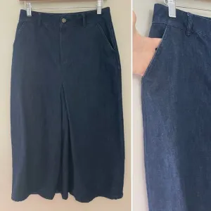 Boden Classic Preppy Fall Dark Wash Denim Pleat Front Midi Jean Skirt 6R