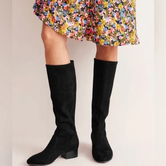 Boden Navy Blue Faux Suede Stretch Knee High Pull On Boots UK 40-US 9