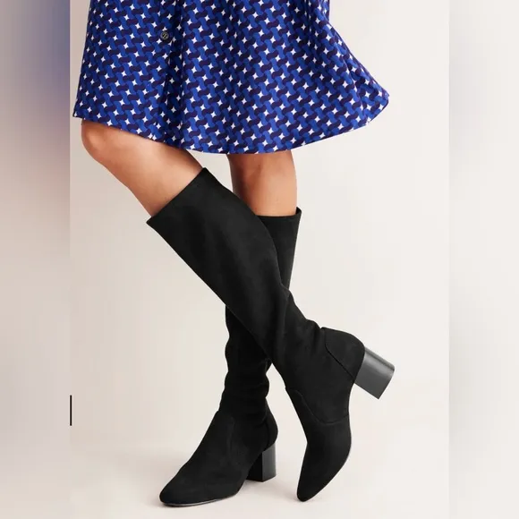 Boden Navy Blue Faux Suede Stretch Knee High Pull On Boots UK 40-US 9