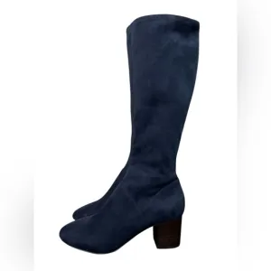 Boden Navy Blue Faux Suede Stretch Knee High Pull On Boots UK 40-US 9