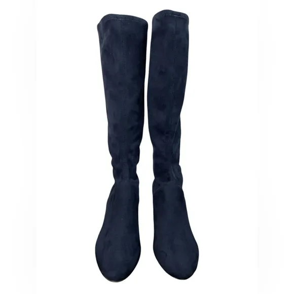 Boden Navy Blue Faux Suede Stretch Knee High Pull On Boots UK 40-US 9
