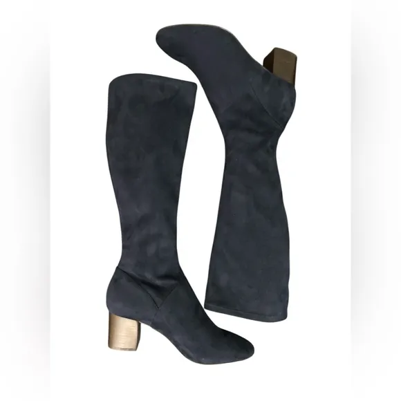 Boden Navy Blue Faux Suede Stretch Knee High Pull On Boots UK 40-US 9