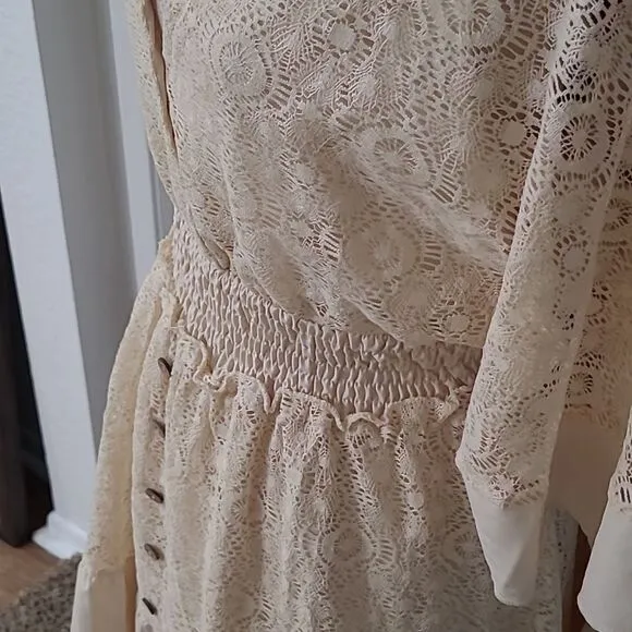 Boho Romantic Lace Overlay Angel Sleeve Mini Dress Lt Blue sz XL