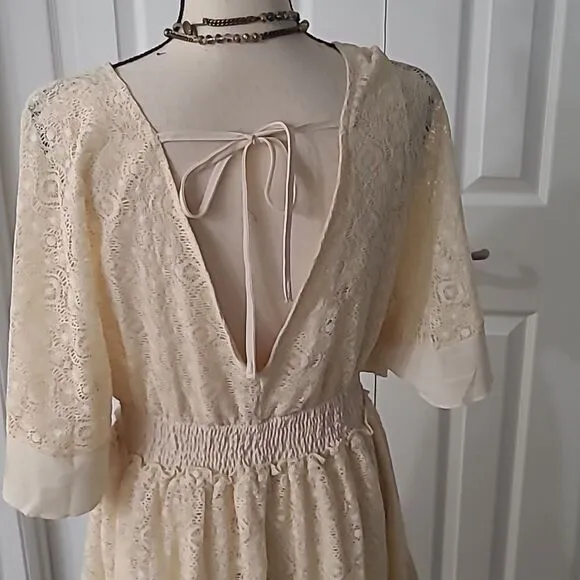 Boho Romantic Lace Overlay Angel Sleeve Mini Dress Lt Blue sz XL
