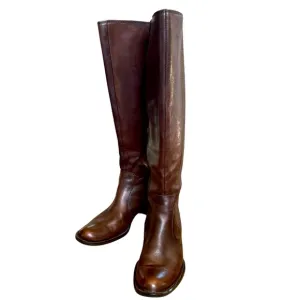 Born Brown Leather Boots with Block Heel 7.5 size stretch calf excellent condit