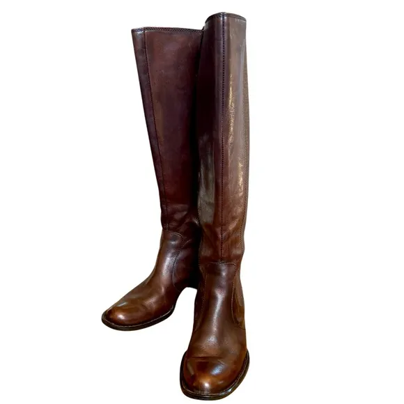 Born Brown Leather Boots with Block Heel 7.5 size stretch calf excellent condit