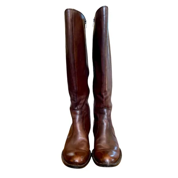Born Brown Leather Boots with Block Heel 7.5 size stretch calf excellent condit