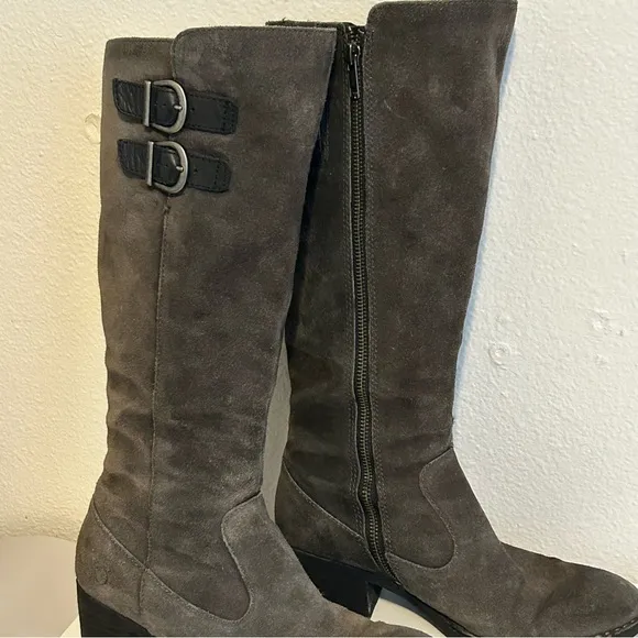 Born grey distressed genuine suede knee high western boots pointed toe size 6.5