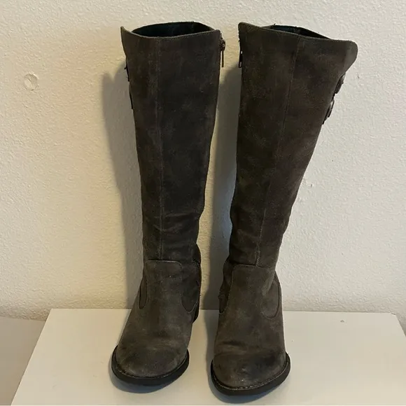 Born grey distressed genuine suede knee high western boots pointed toe size 6.5