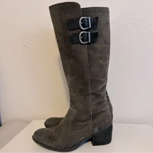 Born grey distressed genuine suede knee high western boots pointed toe size 6.5