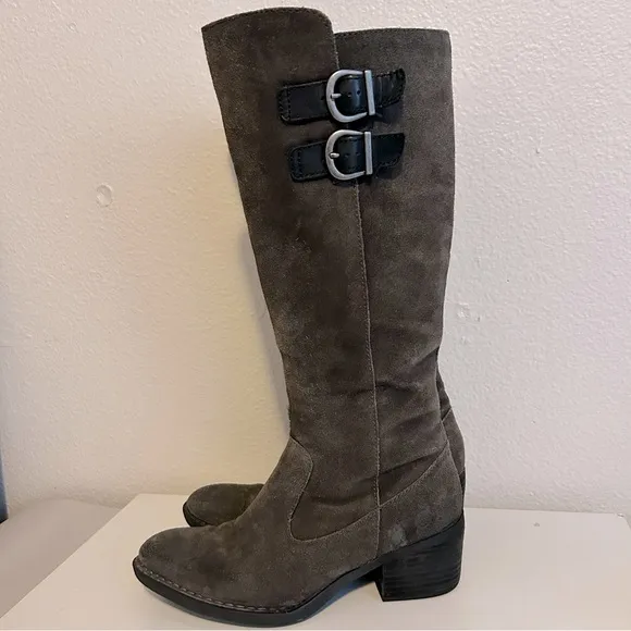 Born grey distressed genuine suede knee high western boots pointed toe size 6.5