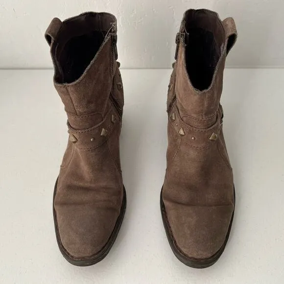 Born Laila Marmotta Studded Western Harness Suede Boots Zip-Up Taupe Size 7.5