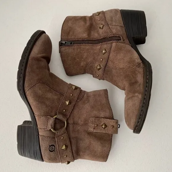 Born Laila Marmotta Studded Western Harness Suede Boots Zip-Up Taupe Size 7.5