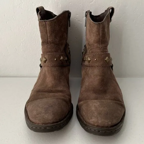 Born Laila Marmotta Studded Western Harness Suede Boots Zip-Up Taupe Size 7.5