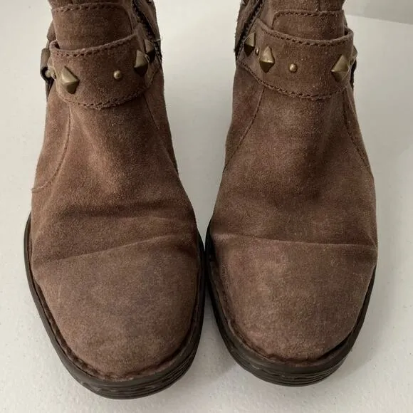Born Laila Marmotta Studded Western Harness Suede Boots Zip-Up Taupe Size 7.5