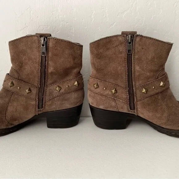 Born Laila Marmotta Studded Western Harness Suede Boots Zip-Up Taupe Size 7.5