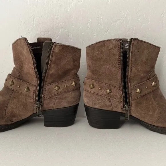 Born Laila Marmotta Studded Western Harness Suede Boots Zip-Up Taupe Size 7.5