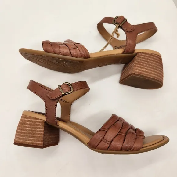 Born sandals women's 9M brown woven leather Shonie block heel cottage new $130