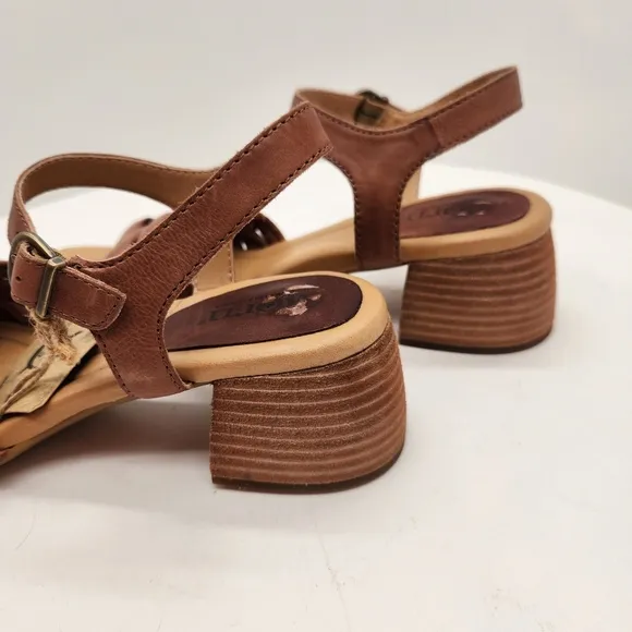 Born sandals women's 9M brown woven leather Shonie block heel cottage new $130