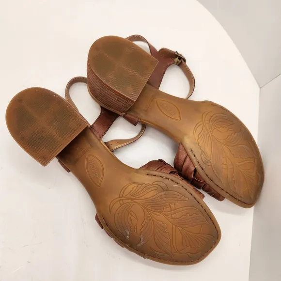 Born sandals women's 9M brown woven leather Shonie block heel cottage new $130