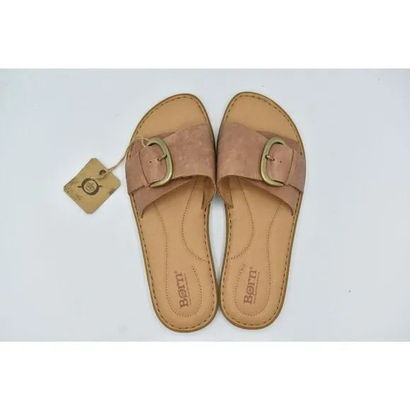 Born Womens Size 11 Miarra Brown Slip on Buckle Leather Sandals Shoes