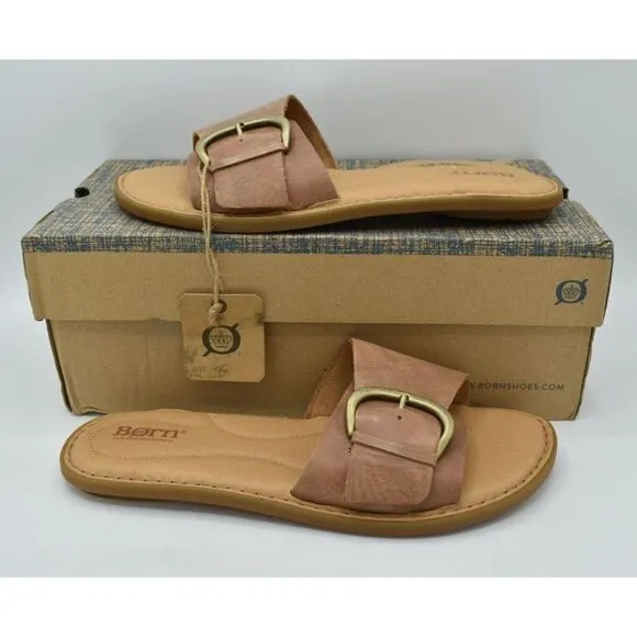 Born Womens Size 11 Miarra Brown Slip on Buckle Leather Sandals Shoes