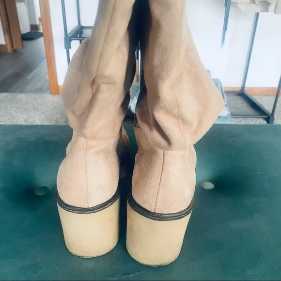 Boutique tan faux suede mid calf slouchy boots