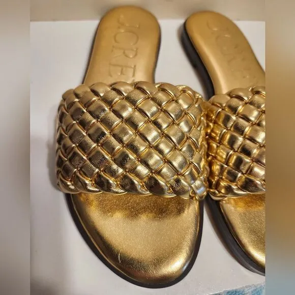 Brand New J. Crew &quot;Georgina&quot; Gold Woven Leather Padded Sandals Sz.7 Ret.$175